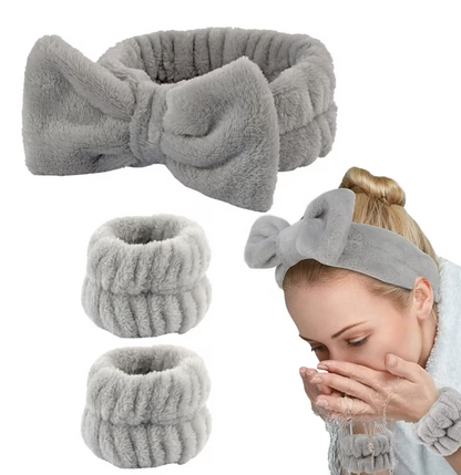 Soft Plush Face Wash Headband & Wristband Set, 3-Piece