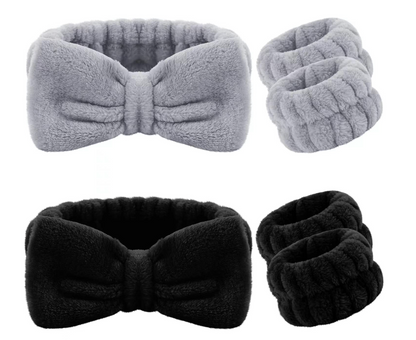Soft Plush Face Wash Headband & Wristband Set, 3-Piece