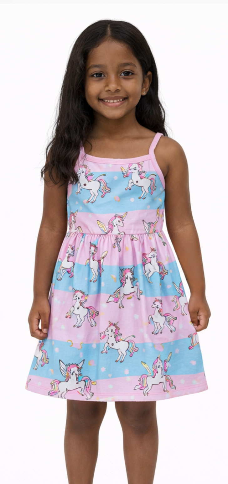 SHEIN Girls' Spaghetti Strap Summer Dress – Ice Cream, Polka Dot, or Unicorn Print, 4Y-7Y