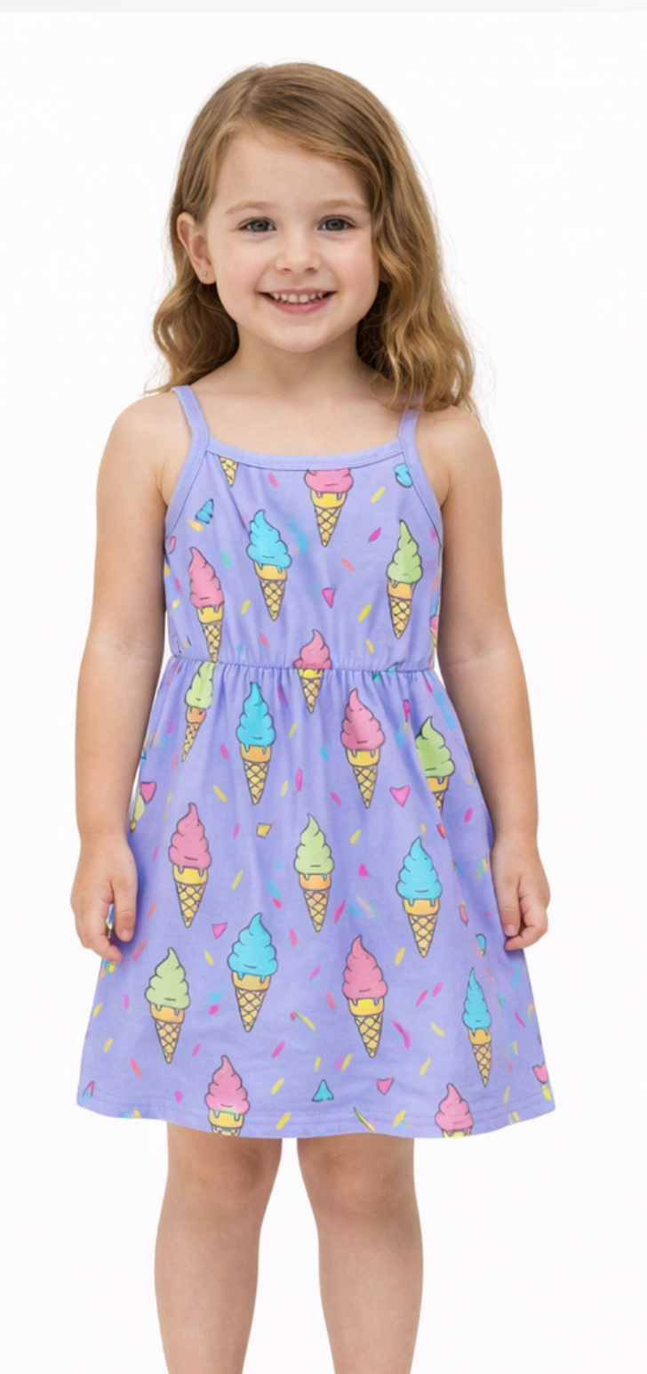SHEIN Girls' Spaghetti Strap Summer Dress – Ice Cream, Polka Dot, or Unicorn Print, 4Y-7Y