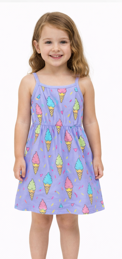 SHEIN Girls' Spaghetti Strap Summer Dress – Ice Cream, Polka Dot, or Unicorn Print, 4Y-7Y