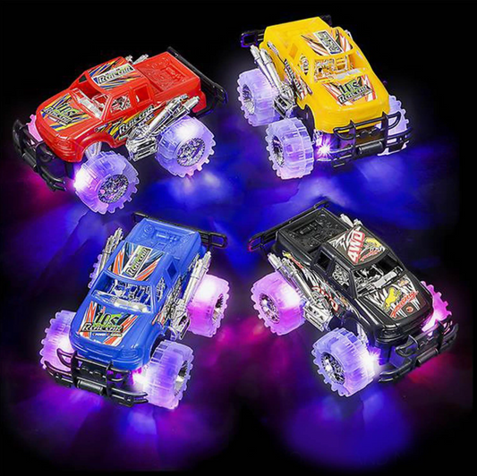 Light-Up Monster Truck Toy Set – LED Wheel Push-and-Go Trucks (2 Pack)