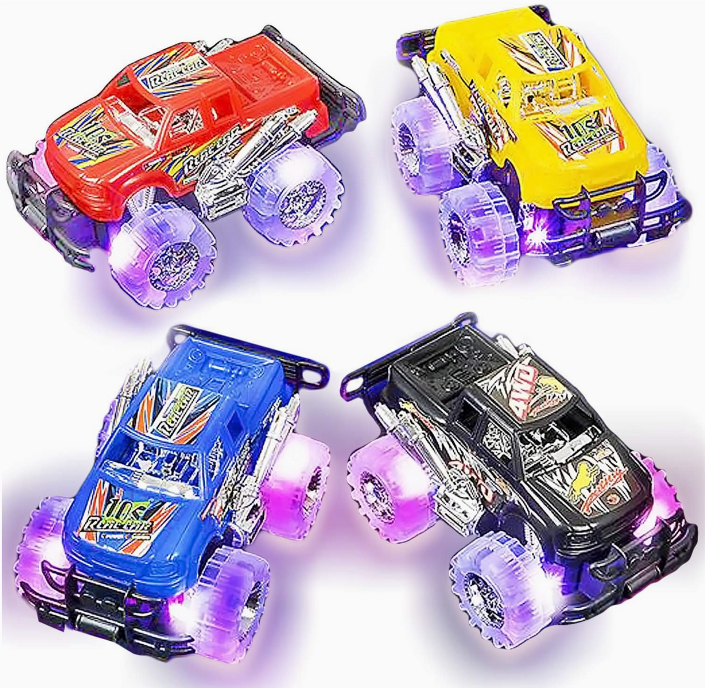 Light-Up Monster Truck Toy Set – LED Wheel Push-and-Go Trucks (2 Pack)