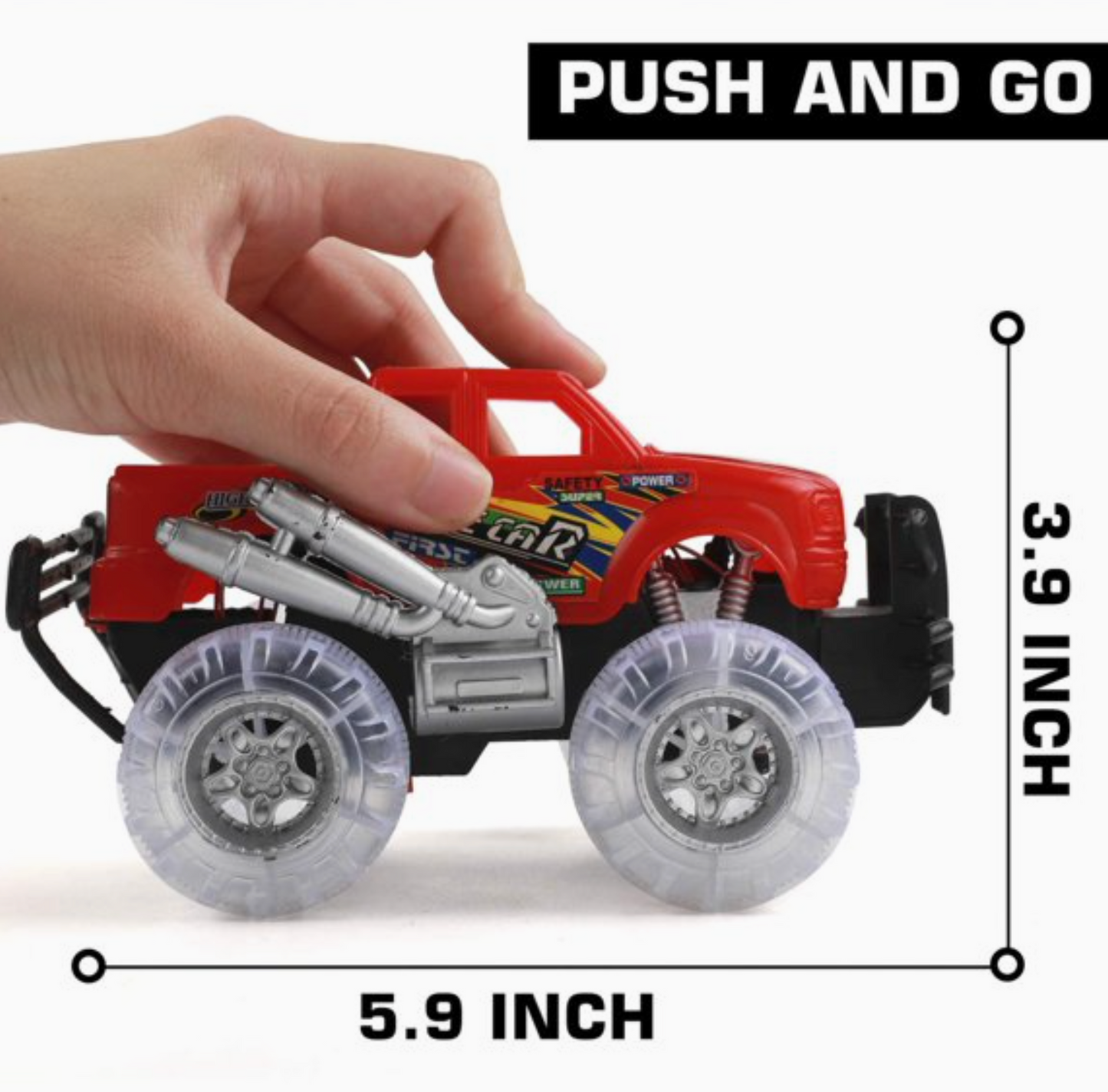 Light-Up Monster Truck Toy Set – LED Wheel Push-and-Go Trucks (2 Pack)