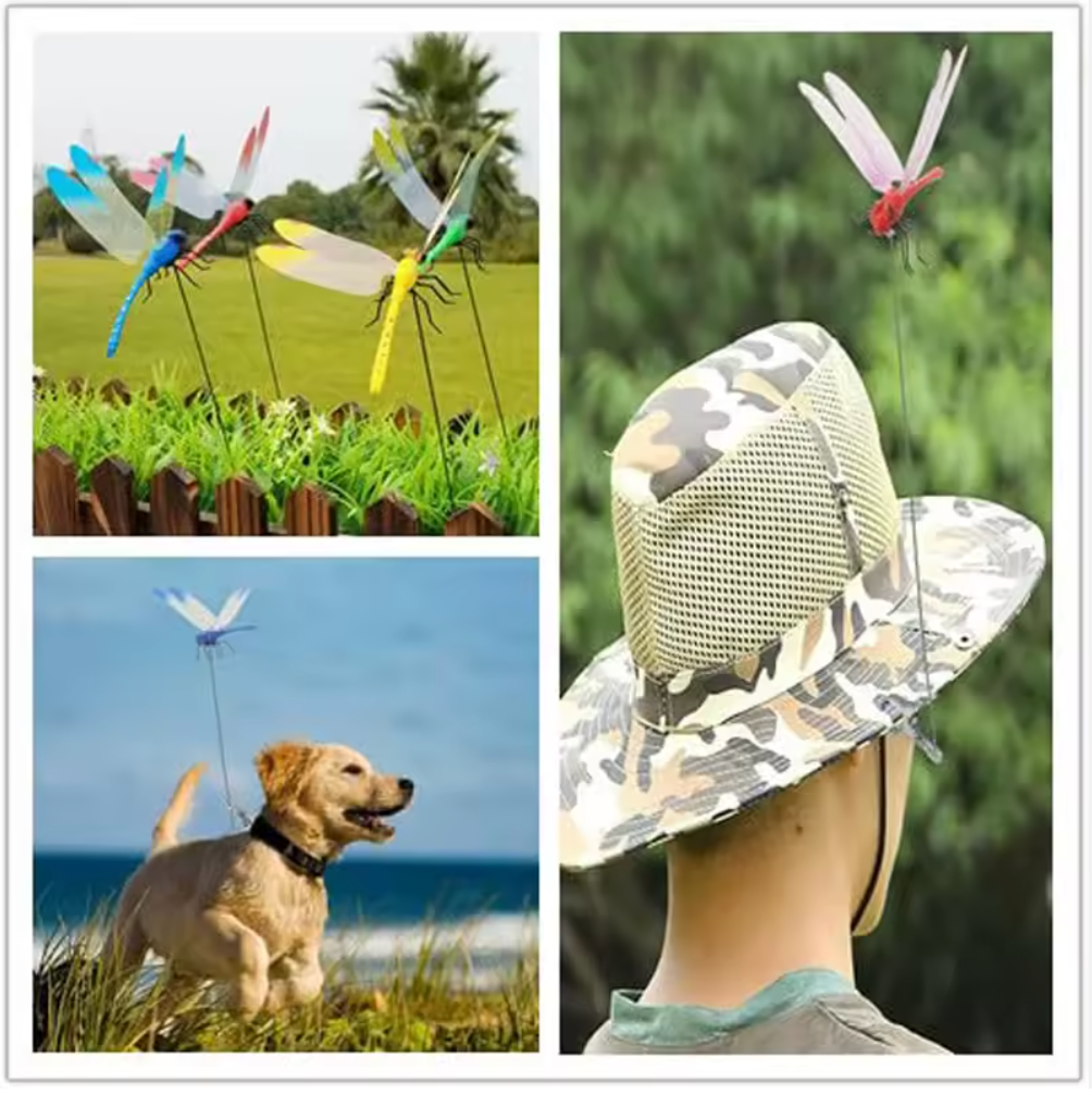3D Artificial Dragonfly Hat & Garden Clips – Decorative Bug Repellent Dragonfly, 4-Pack