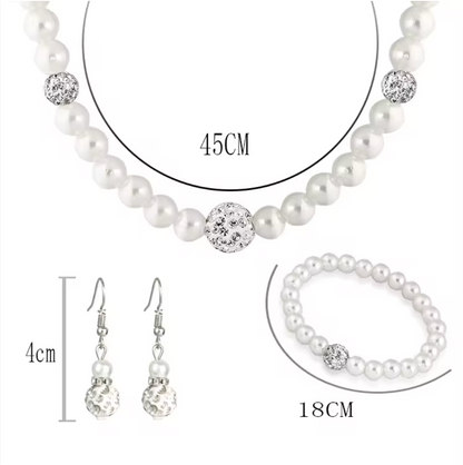 4-Piece Elegant Pearl Jewelry Set – Necklace, Bracelet & Earrings with Crystal Accent