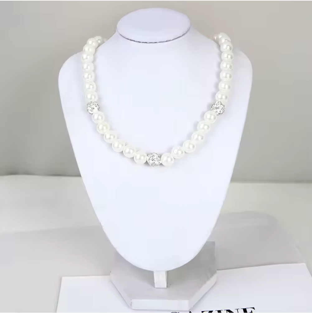 4-Piece Elegant Pearl Jewelry Set – Necklace, Bracelet & Earrings with Crystal Accent