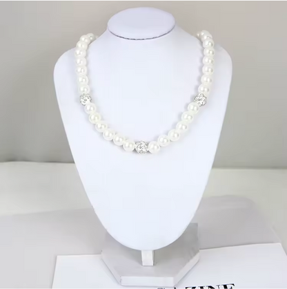 4-Piece Elegant Pearl Jewelry Set – Necklace, Bracelet & Earrings with Crystal Accent