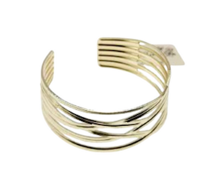 Metal Crisscross Cuff Bracelet Set – Gold & Silver Adjustable Bangles (2 Piece)