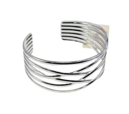 Metal Crisscross Cuff Bracelet Set – Gold & Silver Adjustable Bangles (2 Piece)