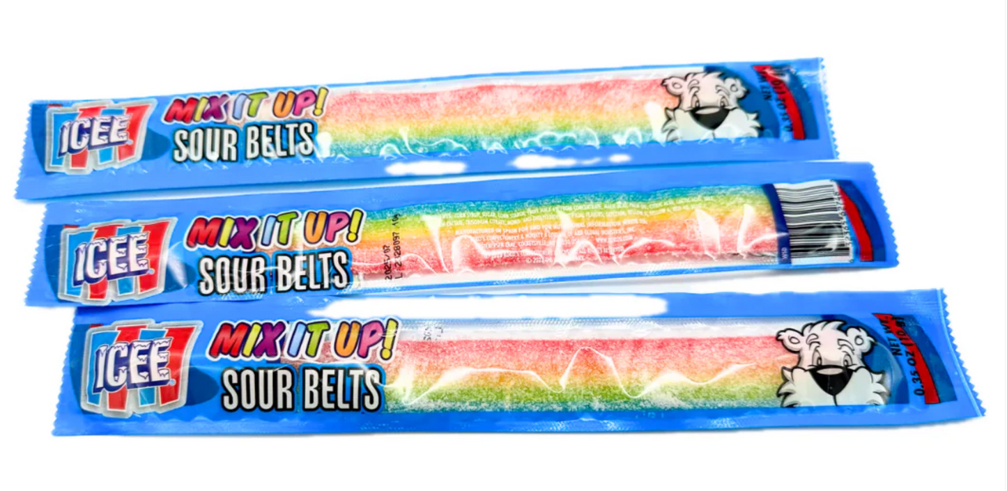 ICEE Mix It Up Sour Belts Candy – 20 Count Rainbow Sour Belts (0.35oz)