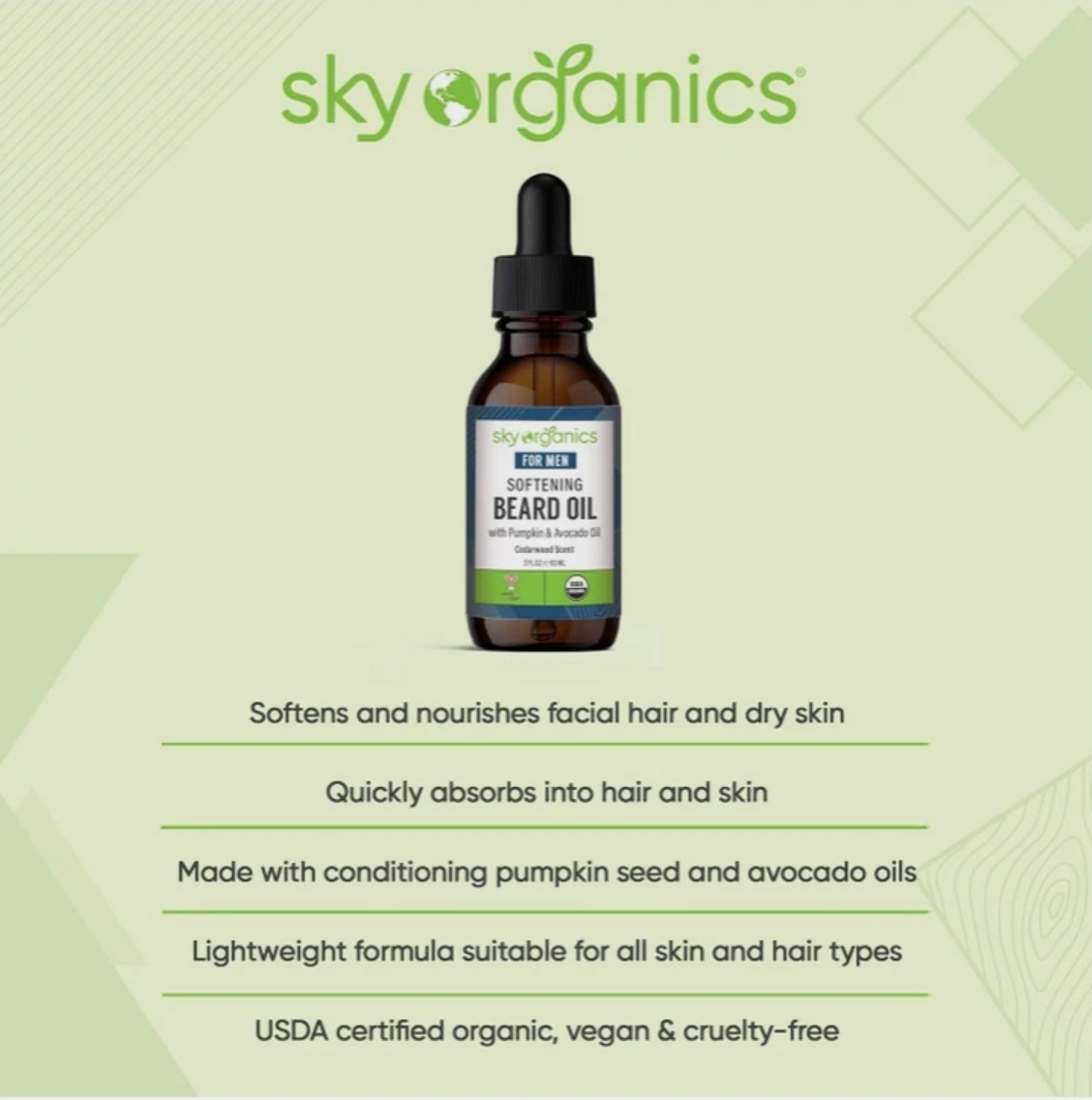 Sky Organics Organic Softening Beard Oil for Men, Cedarwood Scent, 2 fl oz