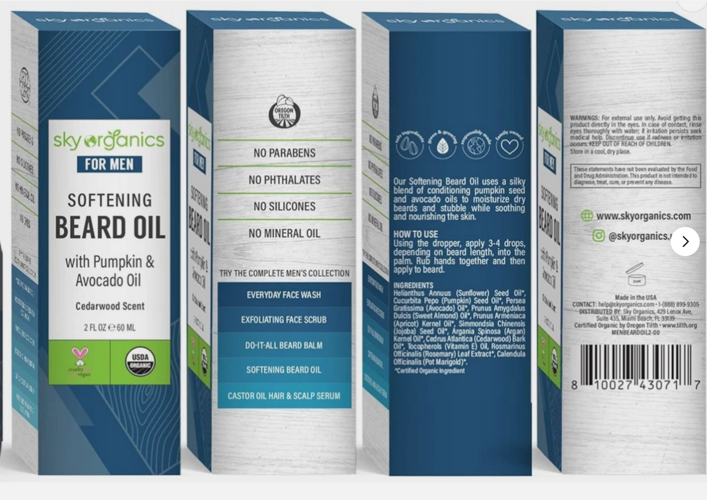 Sky Organics Organic Softening Beard Oil for Men, Cedarwood Scent, 2 fl oz