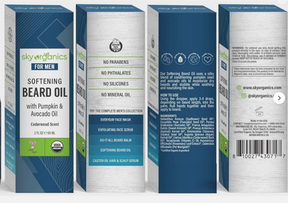 Sky Organics Organic Softening Beard Oil for Men, Cedarwood Scent, 2 fl oz