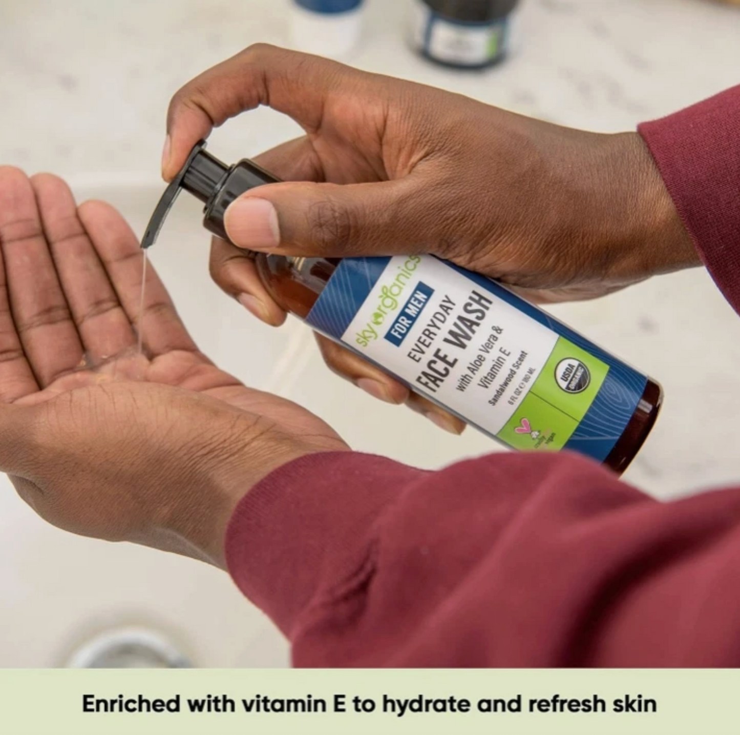 Sky Organics For Men Everyday Face Wash with Aloe Vera & Vitamin E, Sandalwood Scent, 6 fl oz