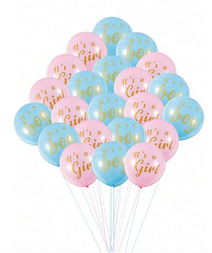 20-Piece Gender Reveal Balloons Set – 12-Inch Pink & Blue "It's a Boy/It's a Girl" Latex Balloons