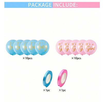 20-Piece Gender Reveal Balloons Set – 12-Inch Pink & Blue "It's a Boy/It's a Girl" Latex Balloons