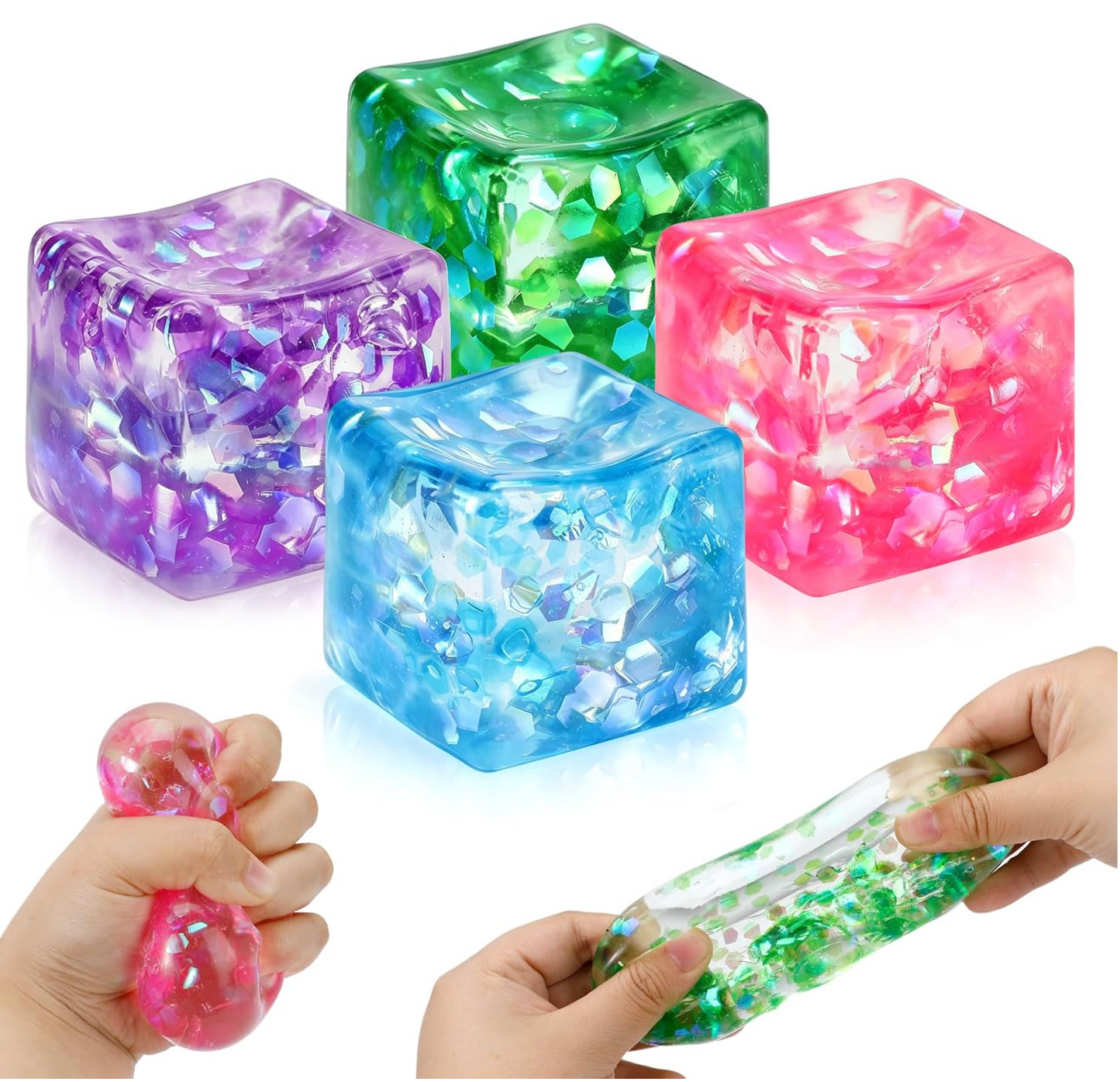 NeeDoh Nice Ice Baby Mini Cube Sensory Fidget Toy – 4-Pack Transparent Squish Set