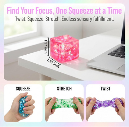 NeeDoh Nice Ice Baby Mini Cube Sensory Fidget Toy – 4-Pack Transparent Squish Set