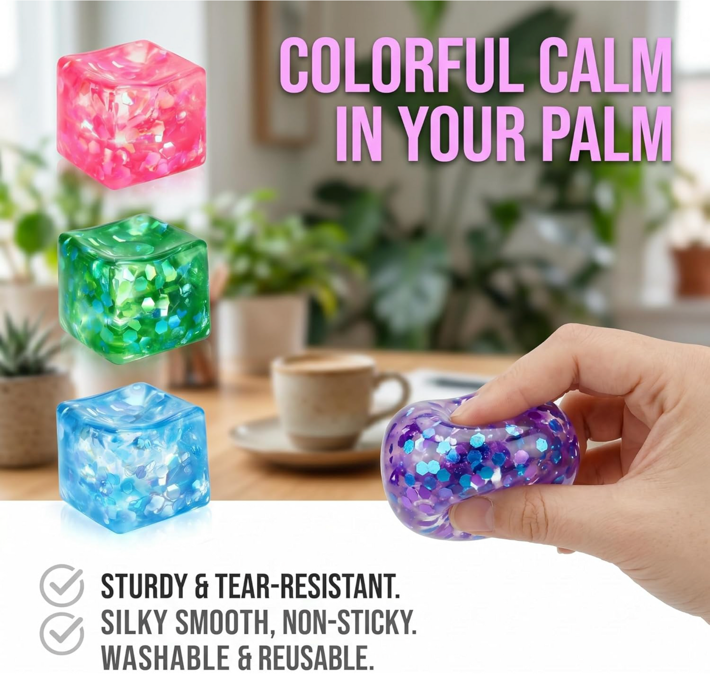 NeeDoh Nice Ice Baby Mini Cube Sensory Fidget Toy – 4-Pack Transparent Squish Set