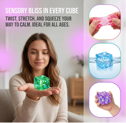 NeeDoh Nice Ice Baby Mini Cube Sensory Fidget Toy – 4-Pack Transparent Squish Set