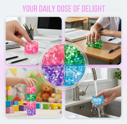 NeeDoh Nice Ice Baby Mini Cube Sensory Fidget Toy – 4-Pack Transparent Squish Set