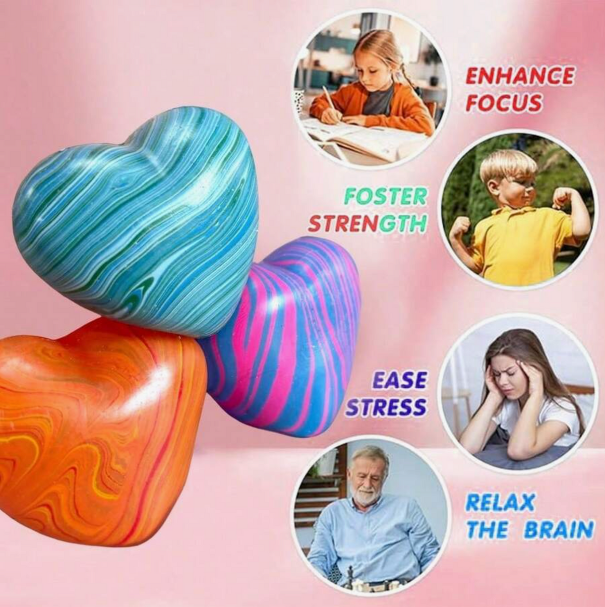 Marbled Swirl Heart Squishy Stress Relief Fidget Toys – 2-Pack
