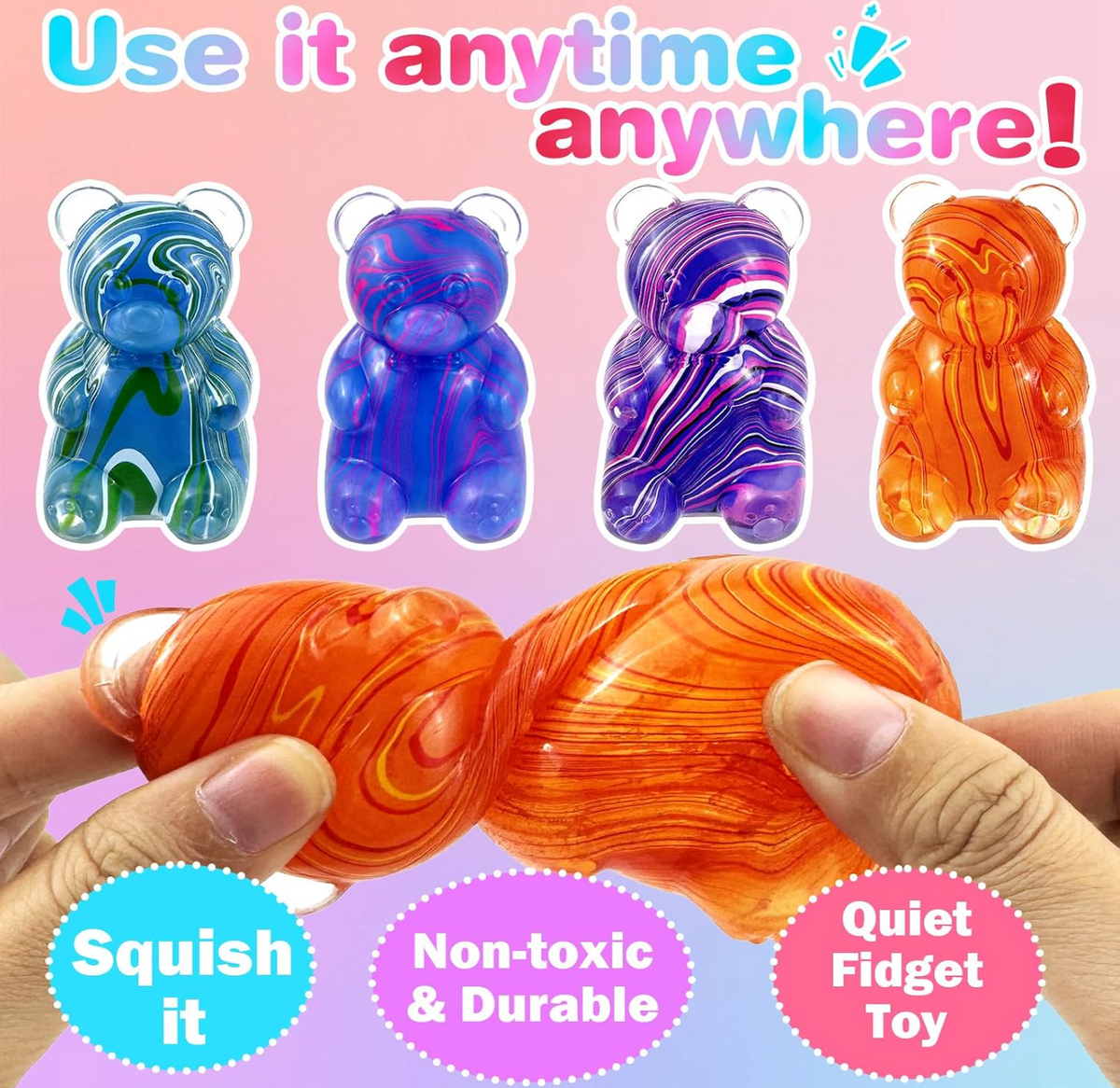 Streak Pattern Bear Squishy Stress Relief Fidget Toys – 2-Pack