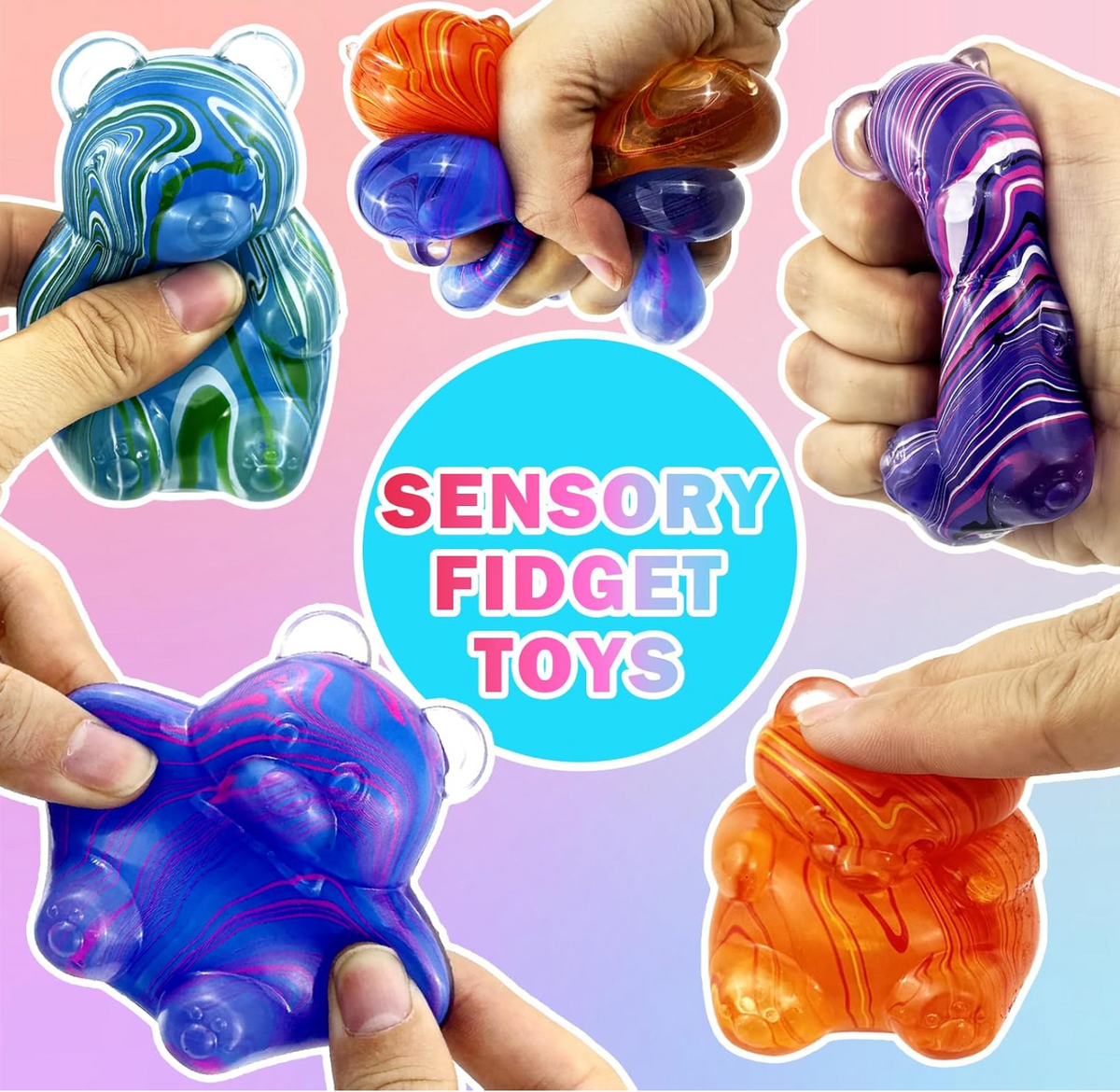 Streak Pattern Bear Squishy Stress Relief Fidget Toys – 2-Pack