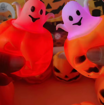 2-Pack Halloween Skull Bat & Pumpkin Ghost Rubber Squeeze Stress Relief Toys – Light-Up or Standard