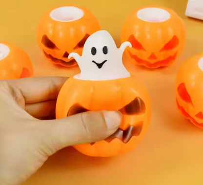 2-Pack Halloween Skull Bat & Pumpkin Ghost Rubber Squeeze Stress Relief Toys – Light-Up or Standard