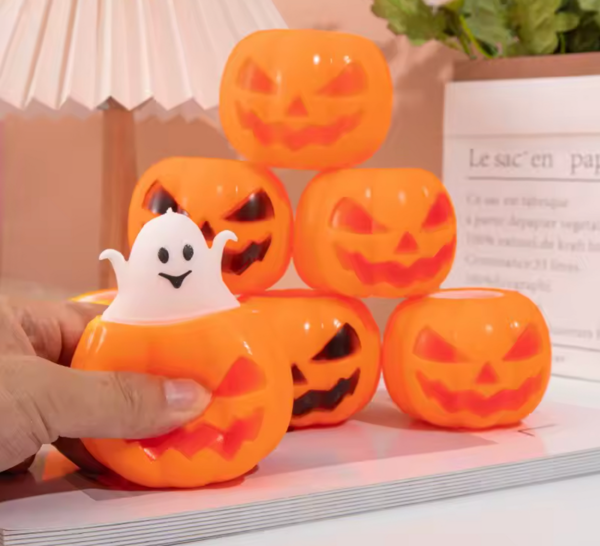 2-Pack Halloween Skull Bat & Pumpkin Ghost Rubber Squeeze Stress Relief Toys – Light-Up or Standard