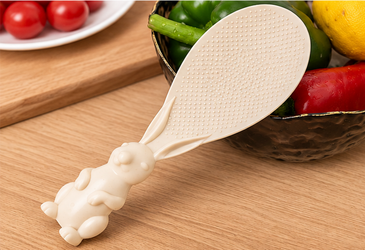 2-Pack Cute Bunny Rice Paddle Spoons – Nonstick Textured Rice Serving Scoops with Rabbit Handles