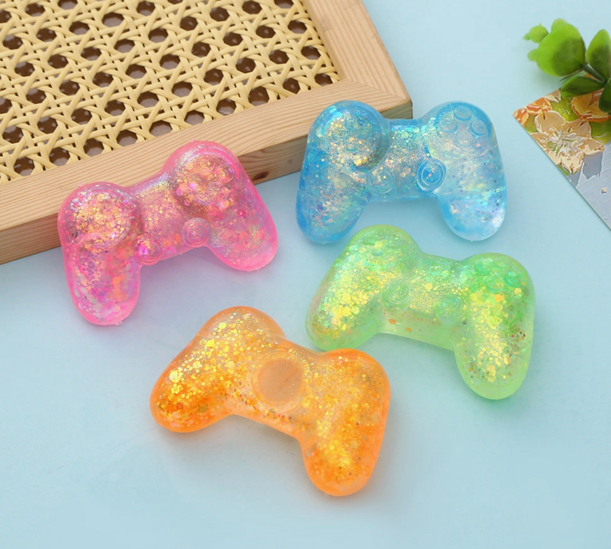 Game Controller Squishy Stress Relief Toys – 2-Pack Glitter Sensory Fidget Toys, Random Assorted Colors