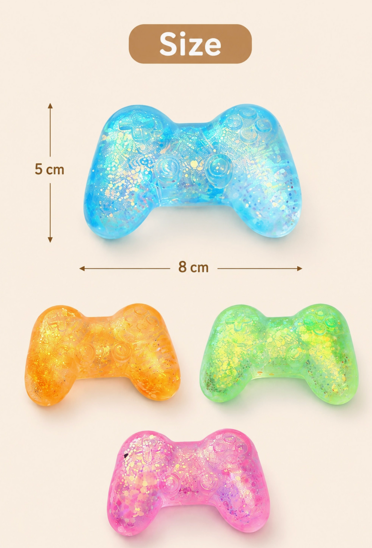 Game Controller Squishy Stress Relief Toys – 2-Pack Glitter Sensory Fidget Toys, Random Assorted Colors