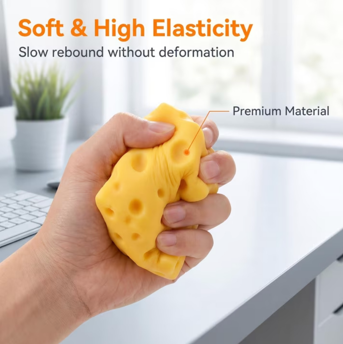 Mini Cheese Squishy Squeeze Toy – Soft Cheese-Shaped Sensory Fidget Stress Relief Toy