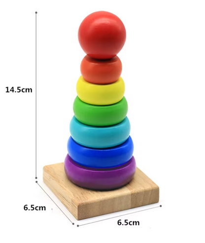 Safe Haven & CO Wooden Stacking Ring Toy – Educational Rainbow Baby Stacker