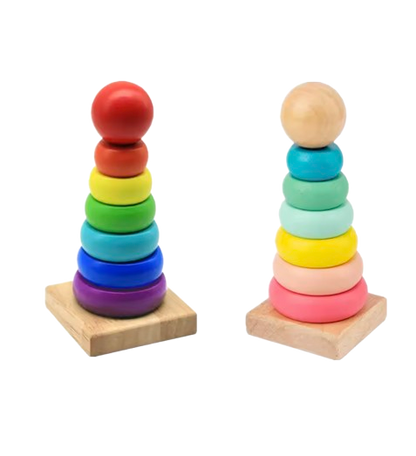 Safe Haven & CO Wooden Stacking Ring Toy – Educational Rainbow Baby Stacker