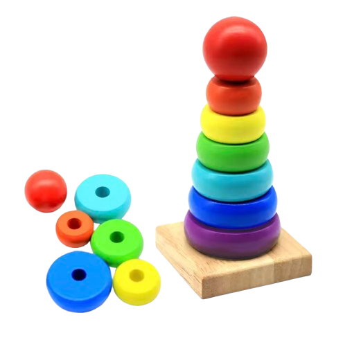 Safe Haven & CO Wooden Stacking Ring Toy – Educational Rainbow Baby Stacker