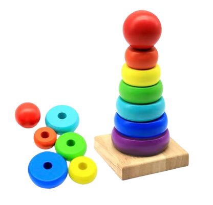 Safe Haven & CO Wooden Stacking Ring Toy – Educational Rainbow Baby Stacker
