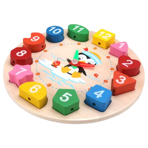 Safe Haven & CO Wooden Shape Sorting Clock – Educational Learning Toy for Kids