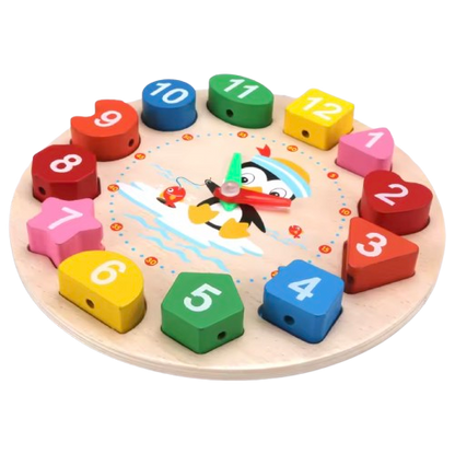 Safe Haven & CO Wooden Shape Sorting Clock – Educational Learning Toy for Kids