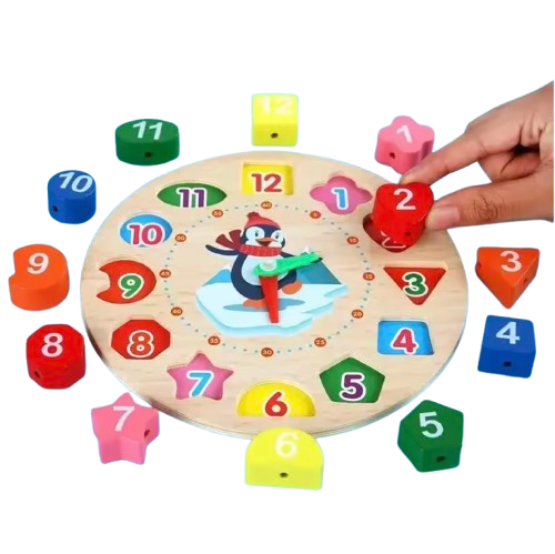 Safe Haven & CO Wooden Shape Sorting Clock – Educational Learning Toy for Kids