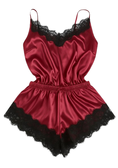 Women’s 2PC Satin Lace Pajama Set – Elegant Camisole & Shorts