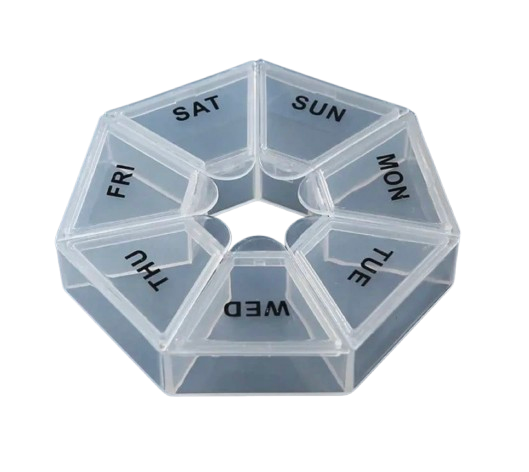 Safe Haven & CO Geometric 7-Day Weekly Pill Organizer – Clear Storage Case