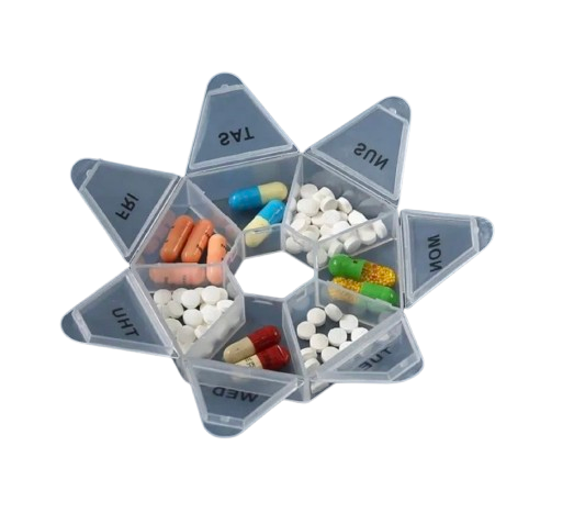 Geometric 7-Day Weekly Pill Organizer – Clear Storage Case
