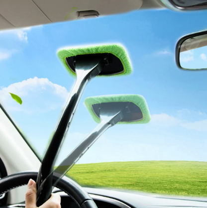 Adjustable Car Window Cleaning Tool – 180° Rotating Glass Scraper with Microfiber Pad