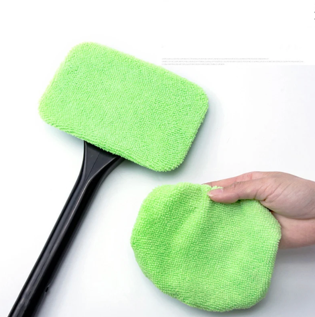 Adjustable Car Window Cleaning Tool – 180° Rotating Glass Scraper with Microfiber Pad