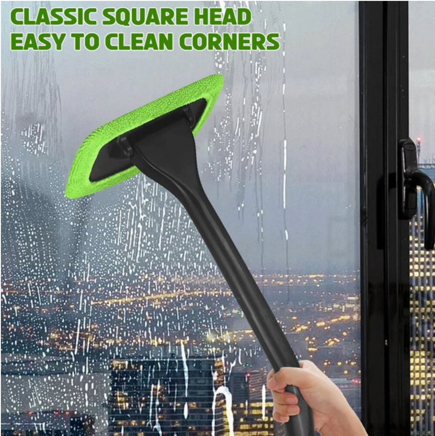 Adjustable Car Window Cleaning Tool – 180° Rotating Glass Scraper with Microfiber Pad