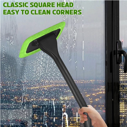 Adjustable Car Window Cleaning Tool – 180° Rotating Glass Scraper with Microfiber Pad